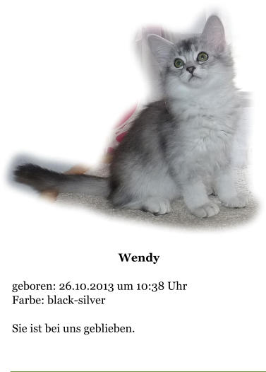 Wendy  geboren: 26.10.2013 um 10:38 Uhr Farbe: black-silver  Sie ist bei uns geblieben.